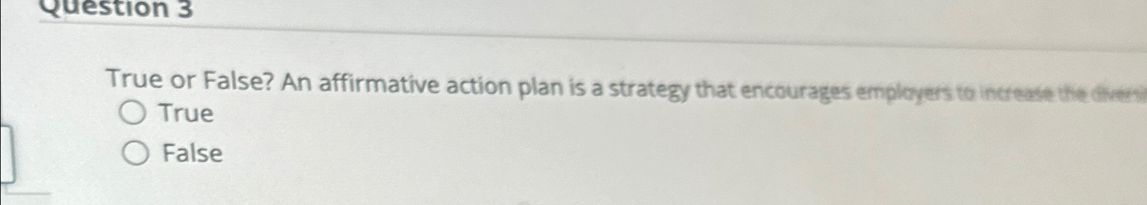  True or False? An affirmative action plan is a strategy that