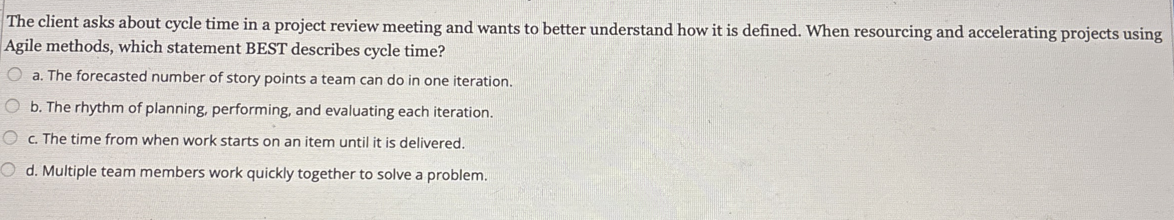  The client asks about cycle time in a project review meeting