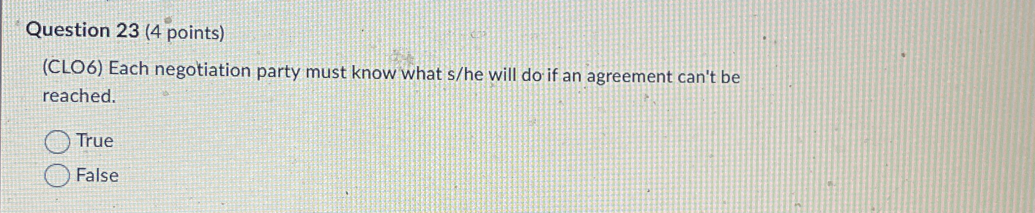  Question 23(4 points) (CLO6) Each negotiation party must know what s?