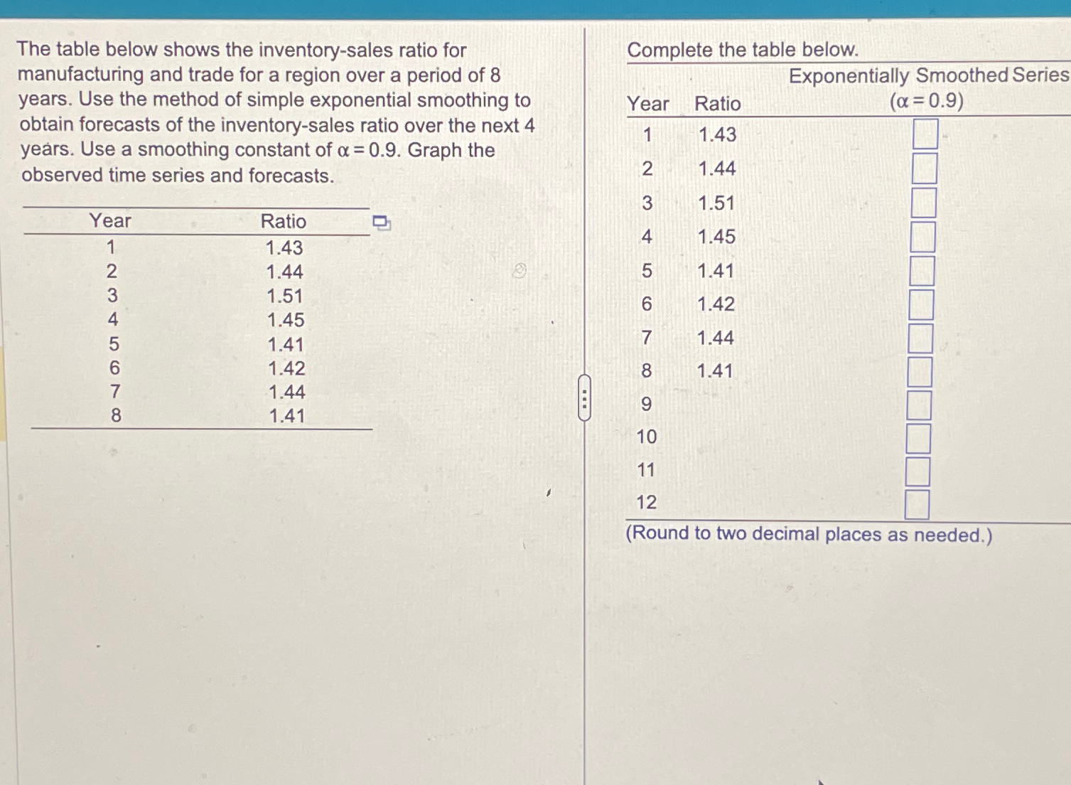  The table below shows the inventory-sales ratio for manufacturing and trade