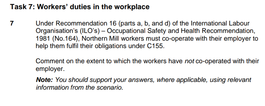  Task 7: Workers' duties in the workplace Under Recommendation 16(parts a,