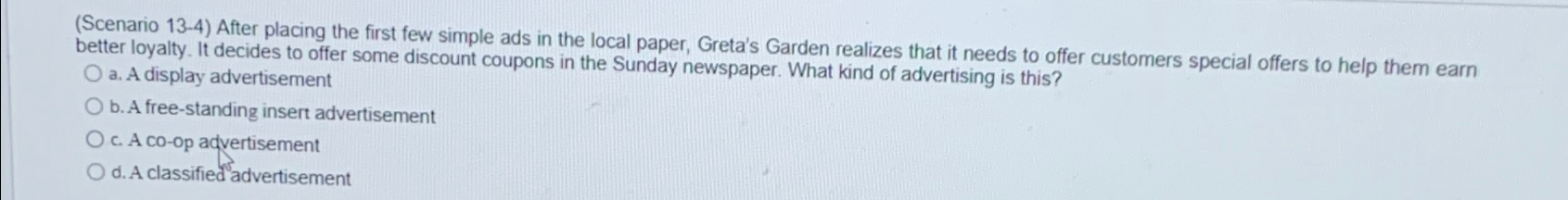  (Scenario 13-4) After placing the first few simple ads in the