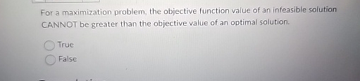  For a maximization problem, the objective function value of an infeasible