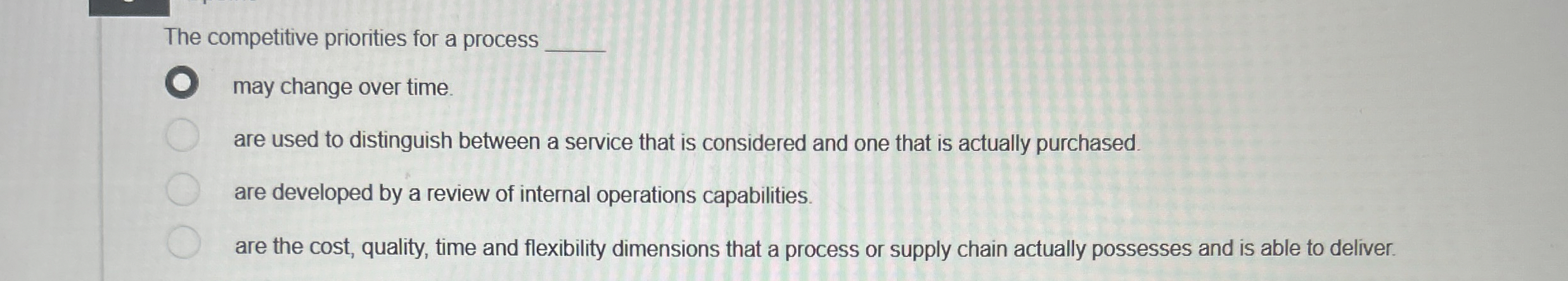 The competitive priorities for a process q, may change over time.