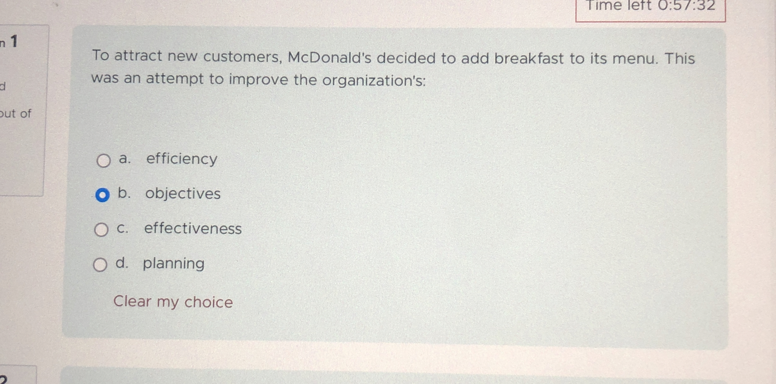  Time left 0:57:32 To attract new customers, McDonald's decided to add