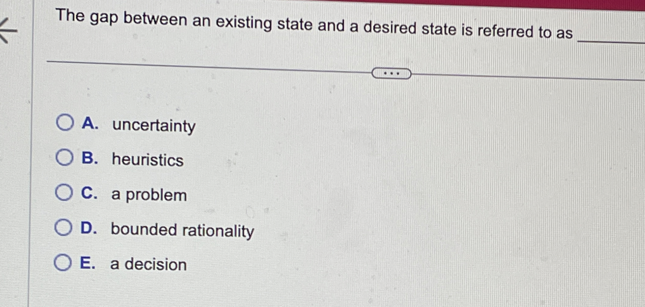  The gap between an existing state and a desired state is