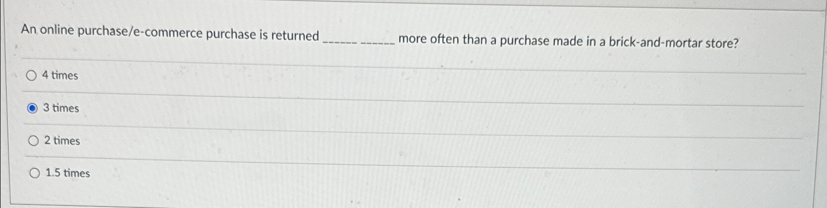  An online purchase/e-commerce purchase is returned more often than a purchase