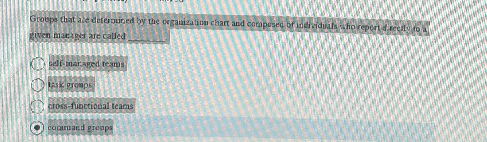  Groups that are determined by the organization chart and composed of