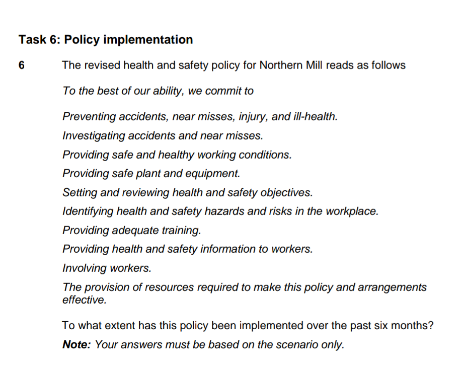  Task 6: Policy implementation The revised health and safety policy for