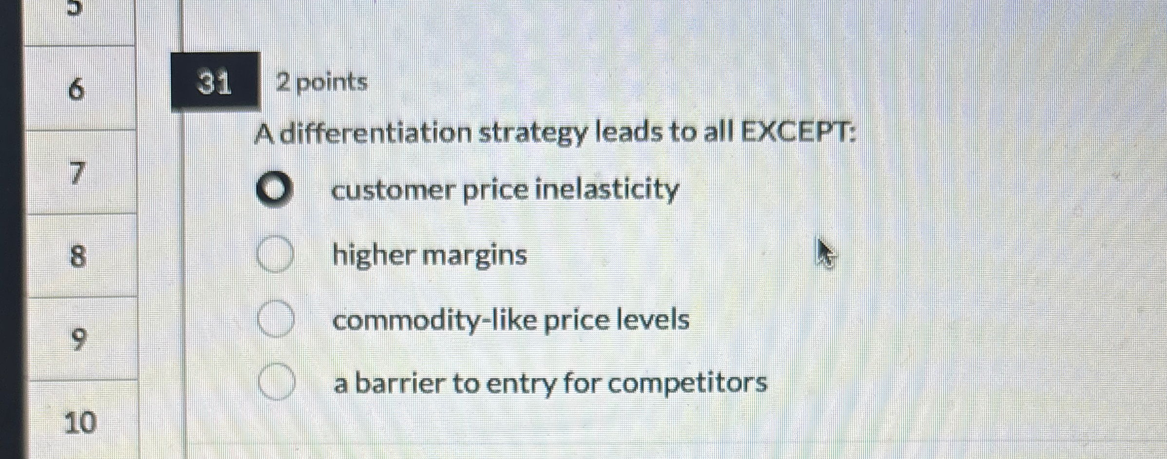  6 312 points A differentiation strategy leads to all EXCEPT: 7