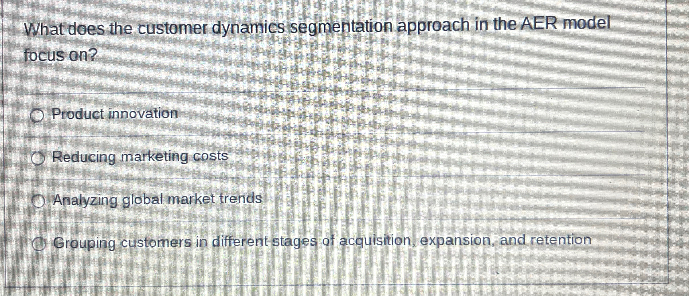  What does the customer dynamics segmentation approach in the AER model