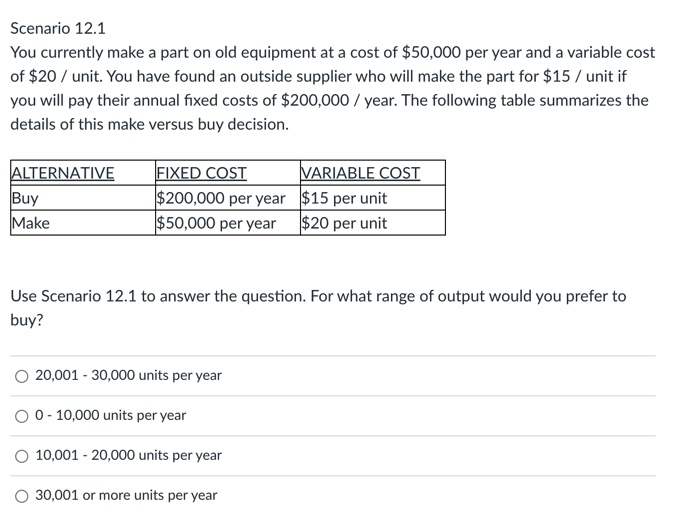  Scenario 12.1 You currently make a part on old equipment at