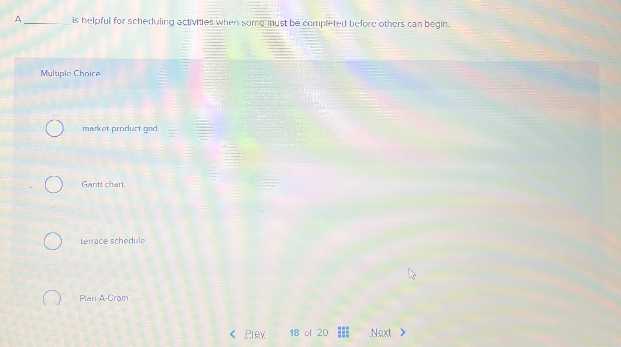  A is helpful for scheduling activities when some must be completed