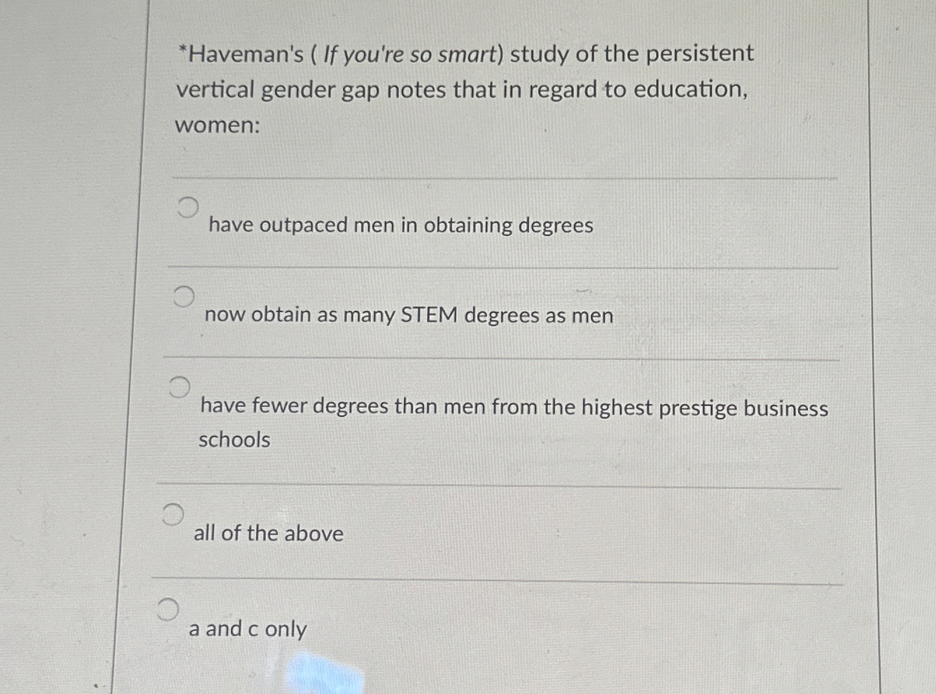  *Haveman's ( If you're so smart) study of the persistent vertical