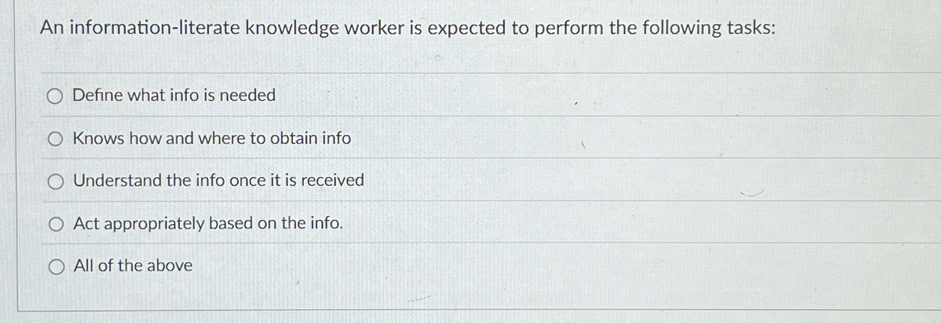  An information-literate knowledge worker is expected to perform the following tasks: