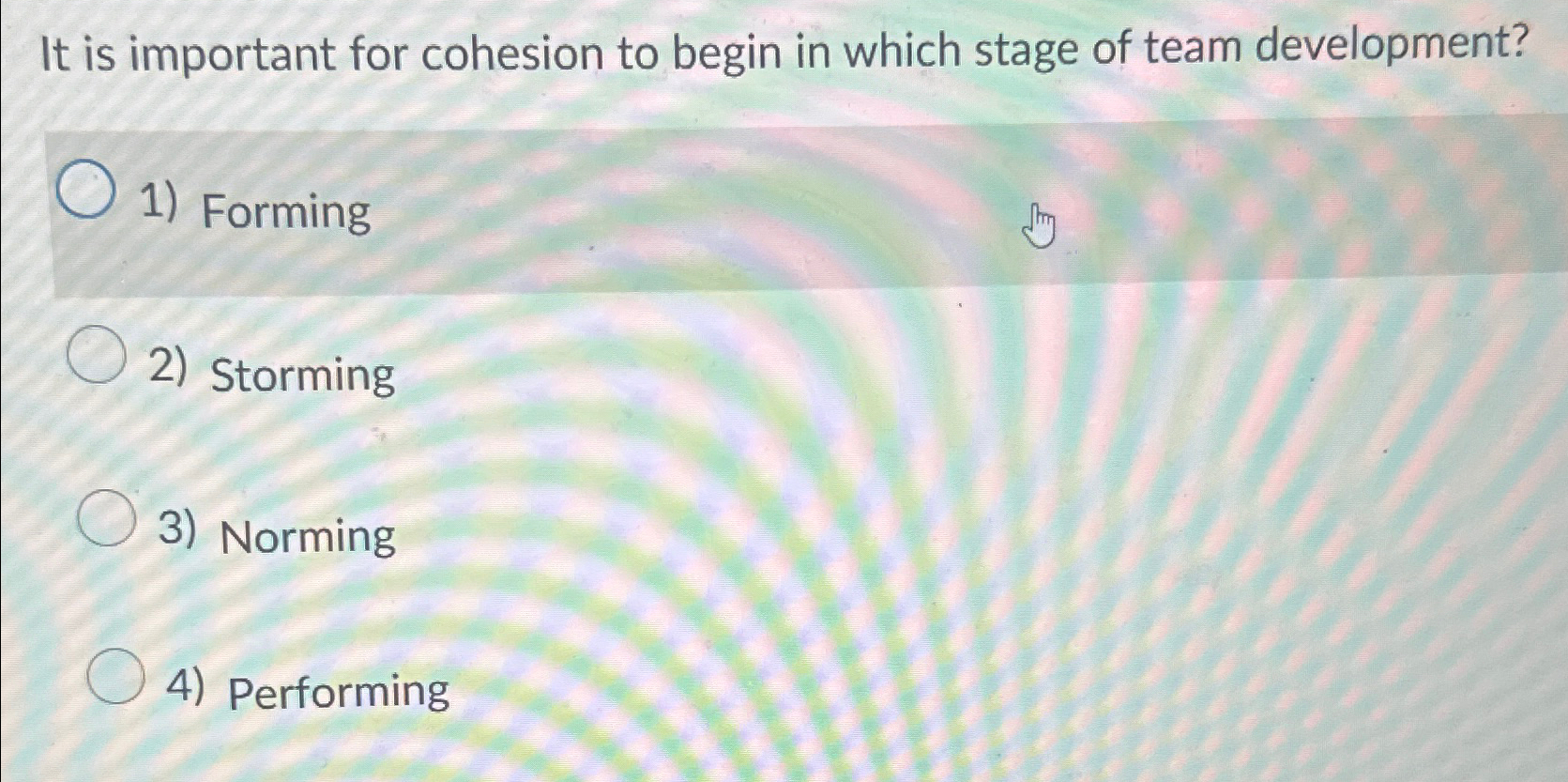  It is important for cohesion to begin in which stage of