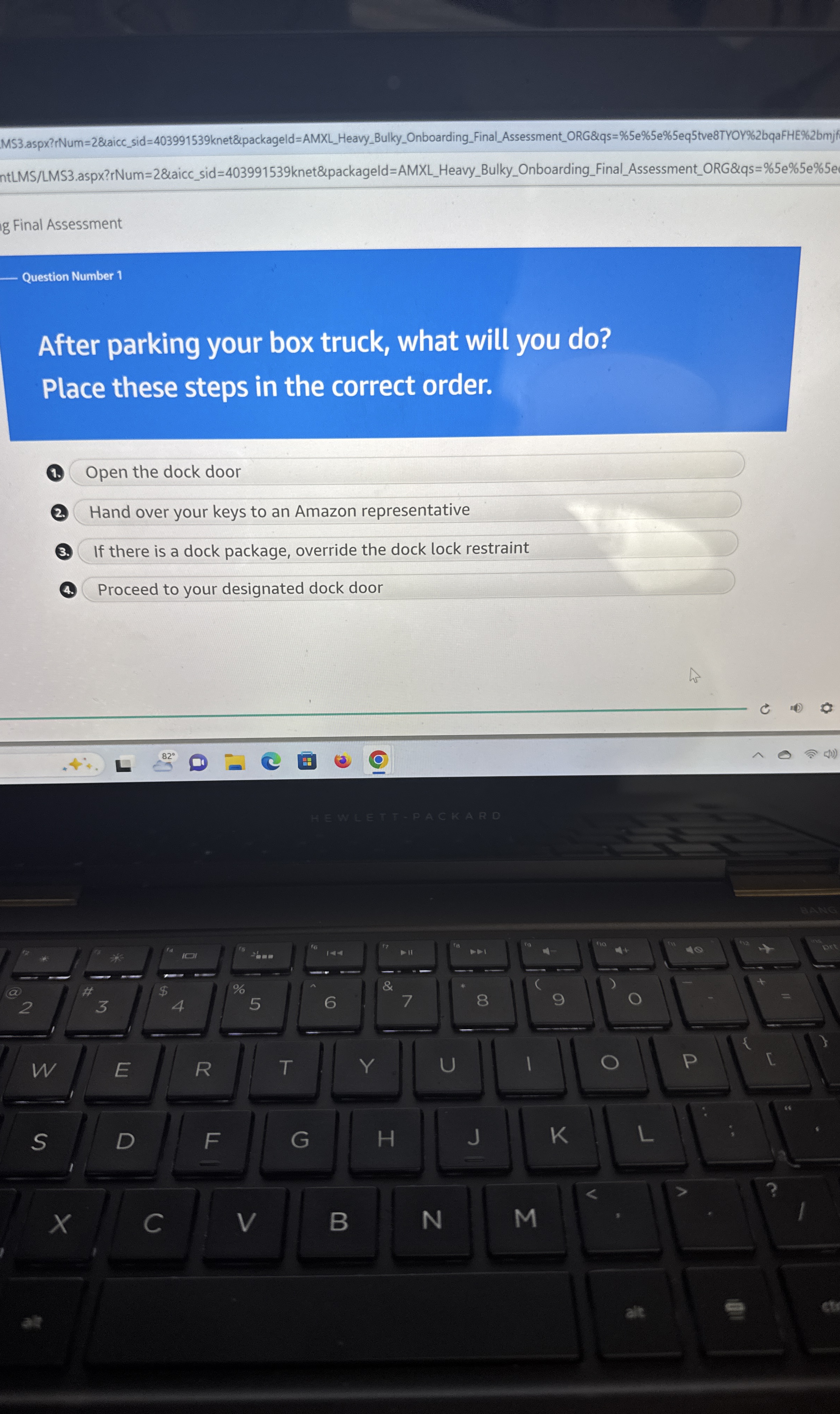  MS3.aspx?_Num =2&aicc_sid =403991539knet&packageld=AMXL_Heavy_Bulky_Onboarding_Final_Assessment_ORG&qs=%5e%5e%5eq5tve8TYOY%2bqaFHE%2bmjf ntLMS/LMS3.aspx?rNum=2&aicc_sid=403991539knet&packageld=AMXL_Heavy_Bulky_Onboarding_Final_Assessment_ORG&qs=%5e%5e%5e Final Assessment Question Number 1 After parking