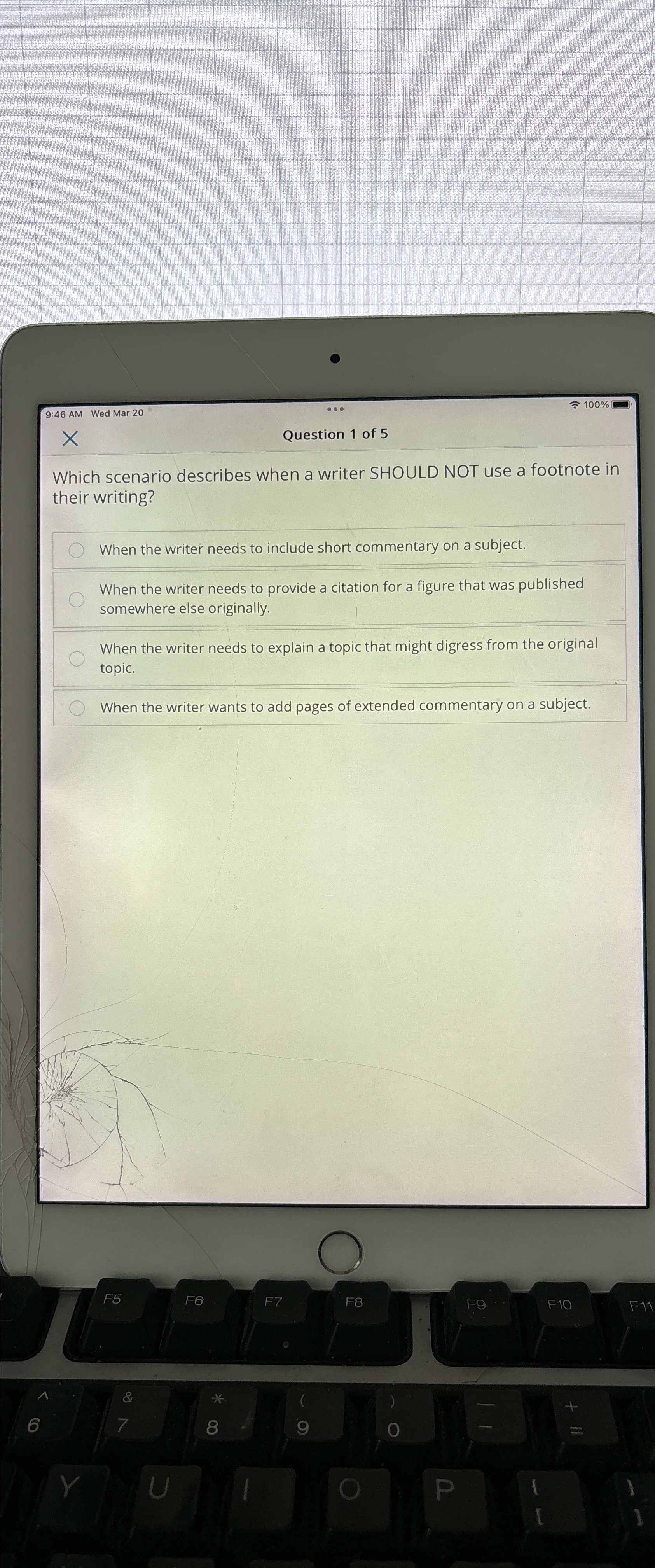  9:46 AM Wed Mar 20 x Question 1 of 5 Which