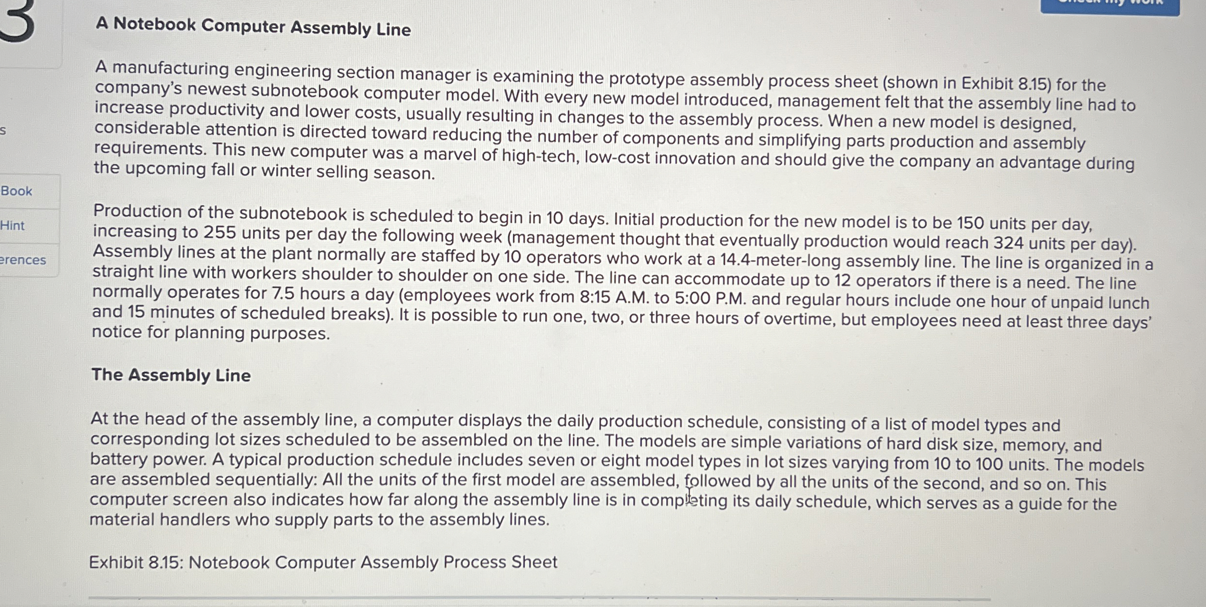  A Notebook Computer Assembly Line A manufacturing engineering section manager is