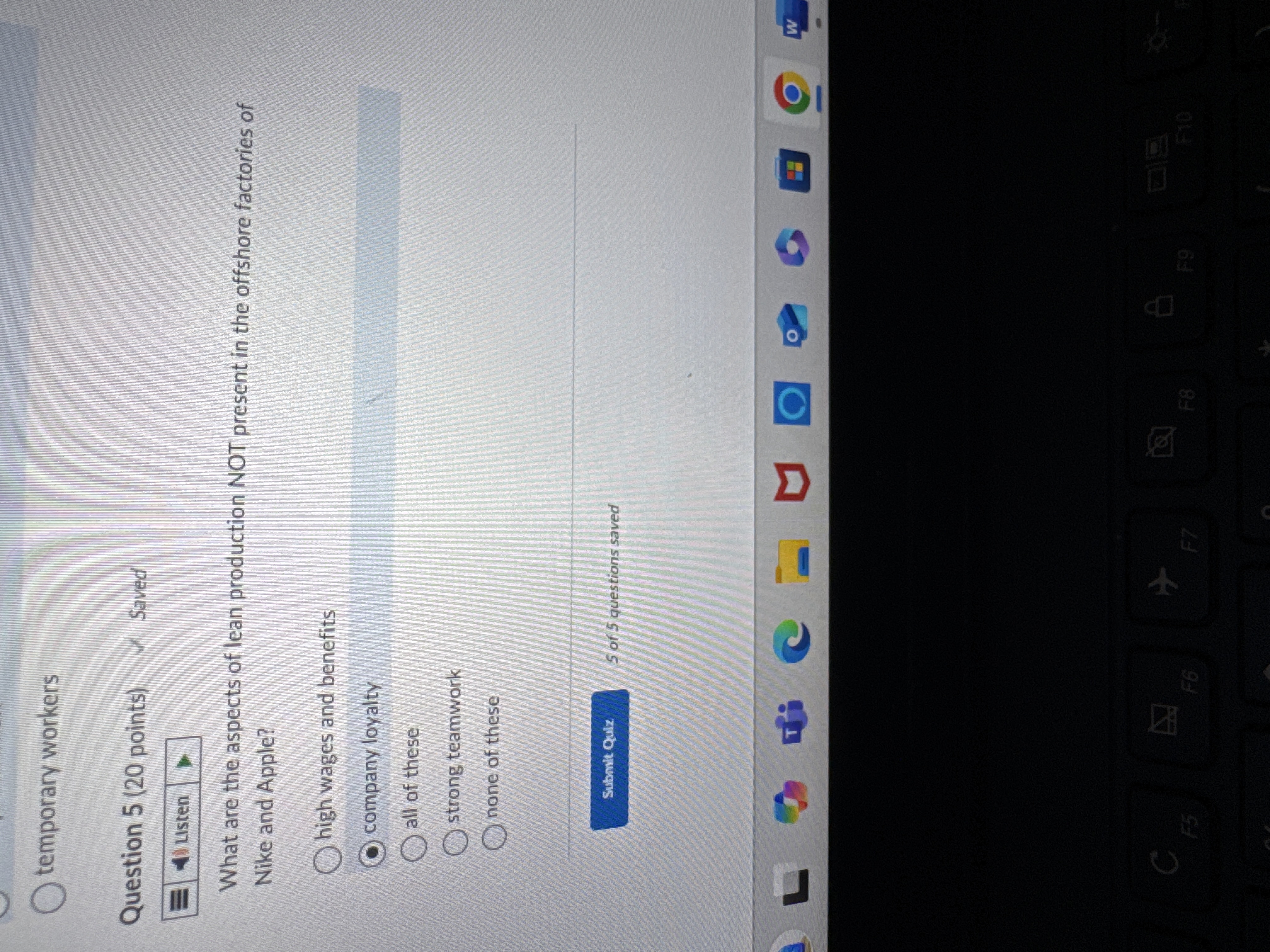  Question 5(20 points) What are the aspects of lean production NOT