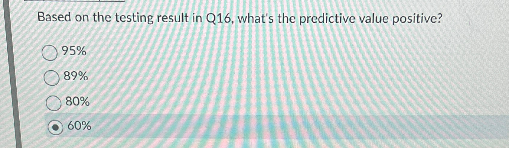  Based on the testing result in Q16, what's the predictive value
