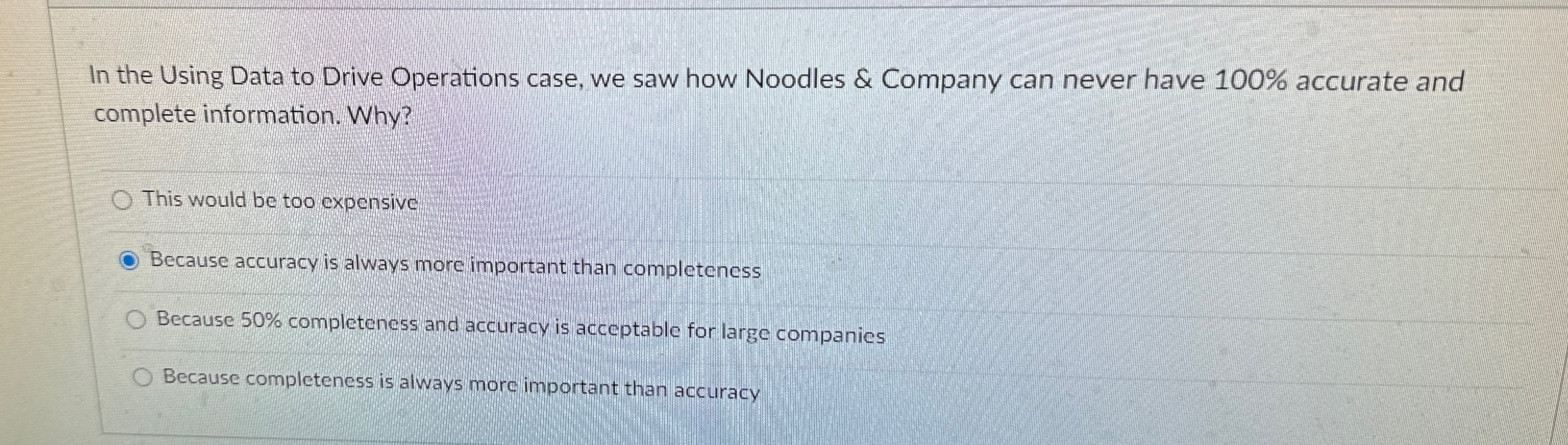  In the Using Data to Drive Operations case, we saw how