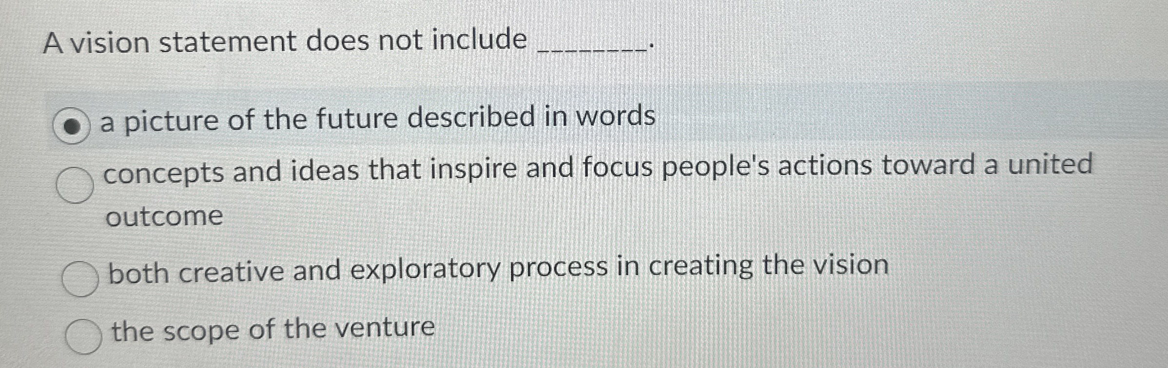 T A vision statement does not include q, a picture of