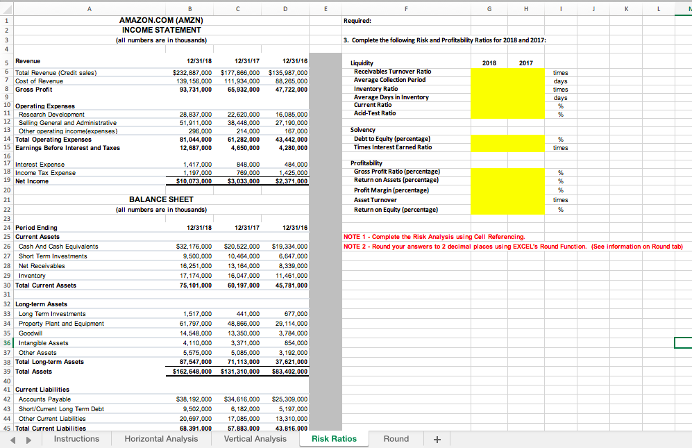 numbers are in thousands) INCREASE/(DECREASE) NOTE 1 - Complete the Horizontal Analysis