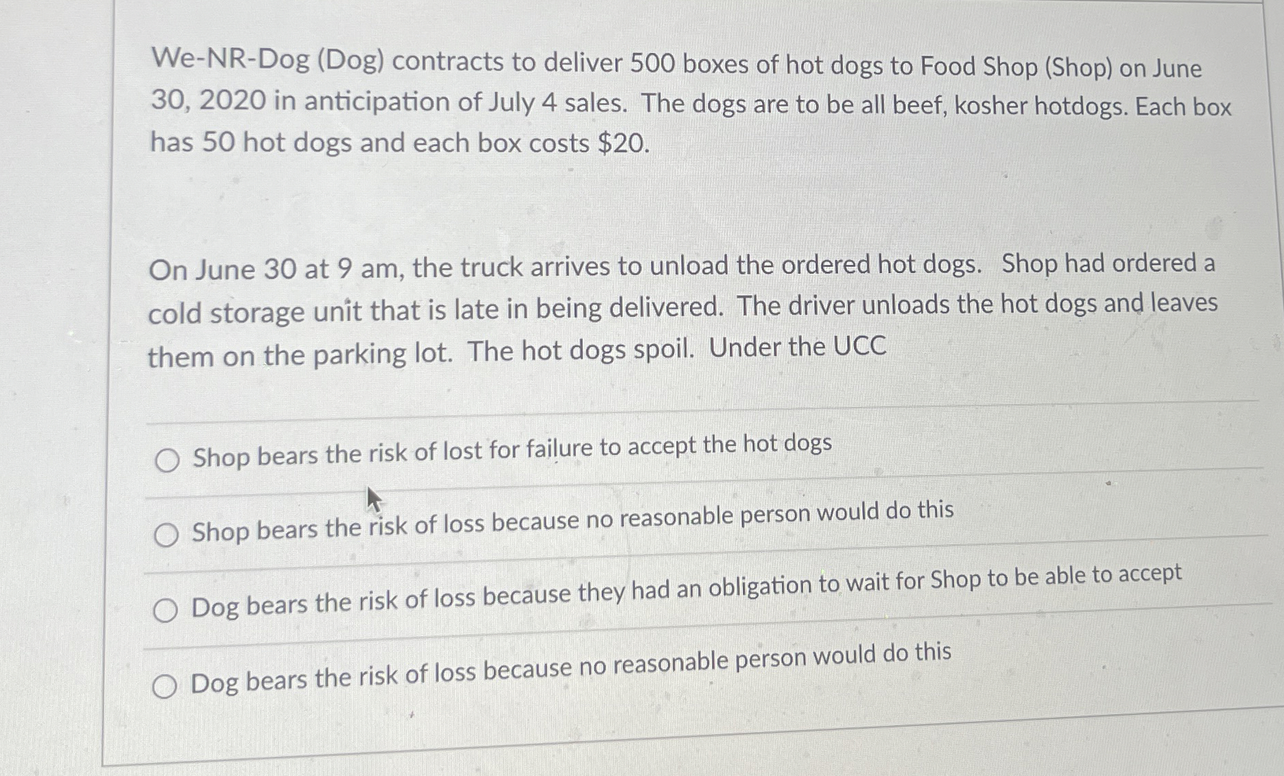  We-NR-Dog (Dog) contracts to deliver 500 boxes of hot dogs to