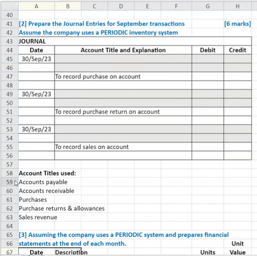Co. had a beginning inventory of the following: 4 Unit 5 Date
