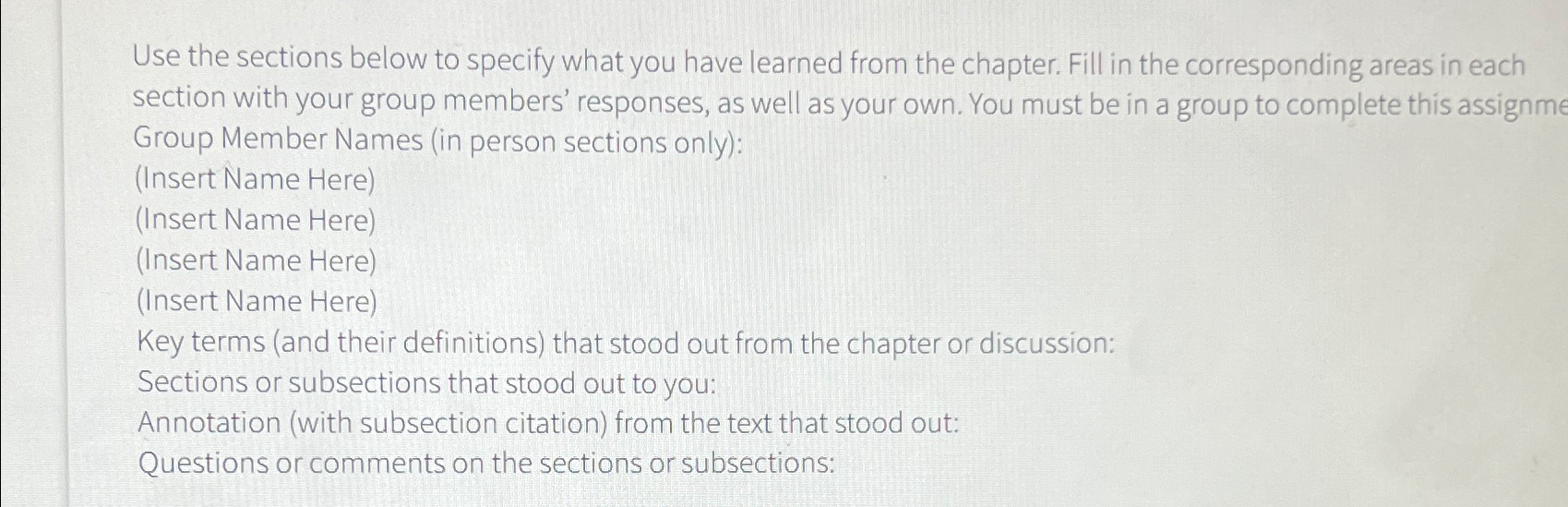  Use the sections below to specify what you have learned from