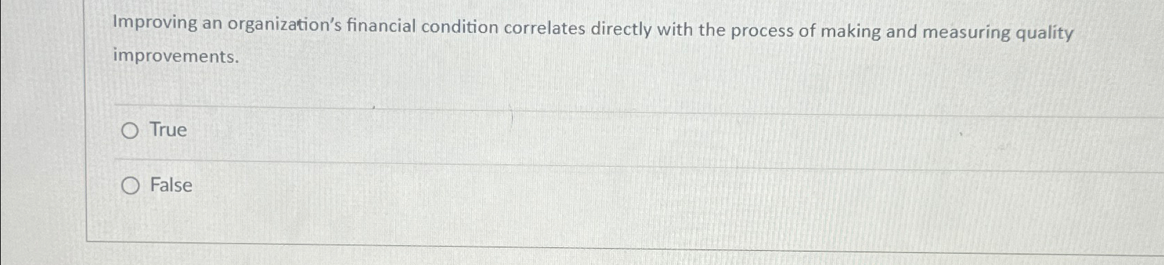  Improving an organization's financial condition correlates directly with the process of