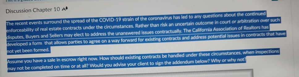  Discussion Chapter 10A*** The recent events surround the spread of the