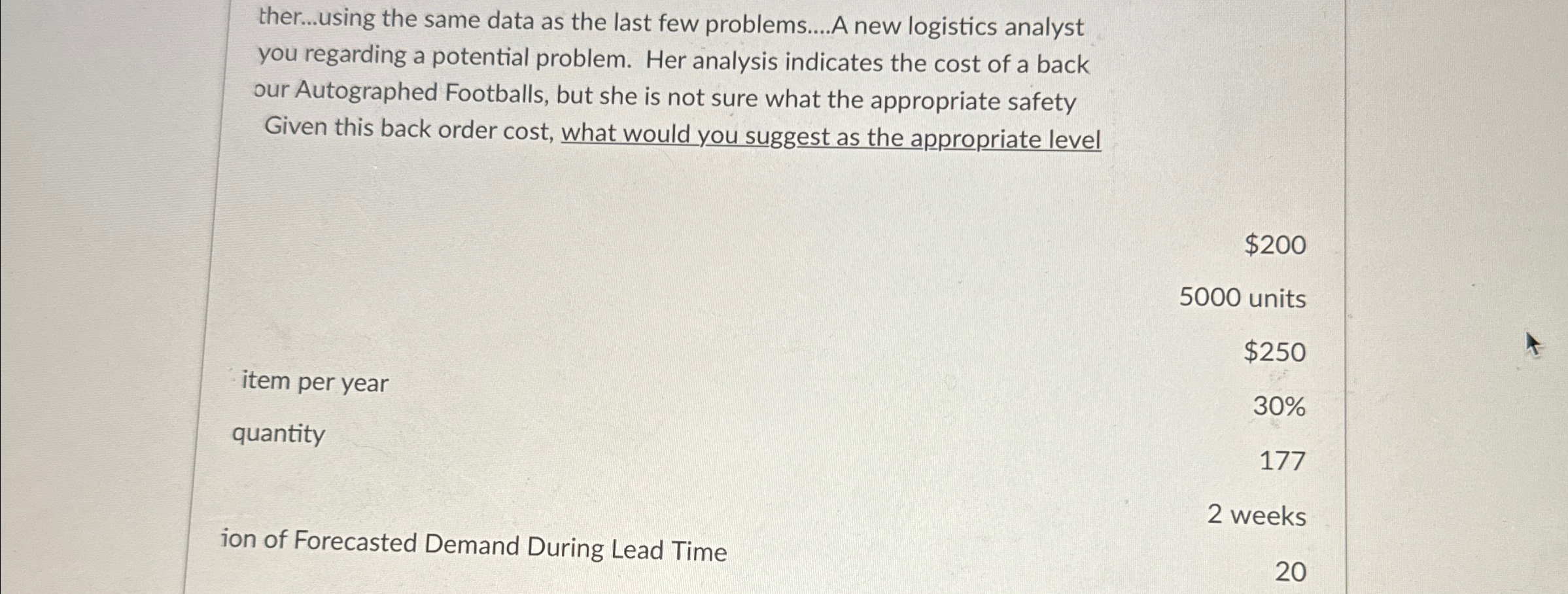  ther...using the same data as the last few problems....A new logistics