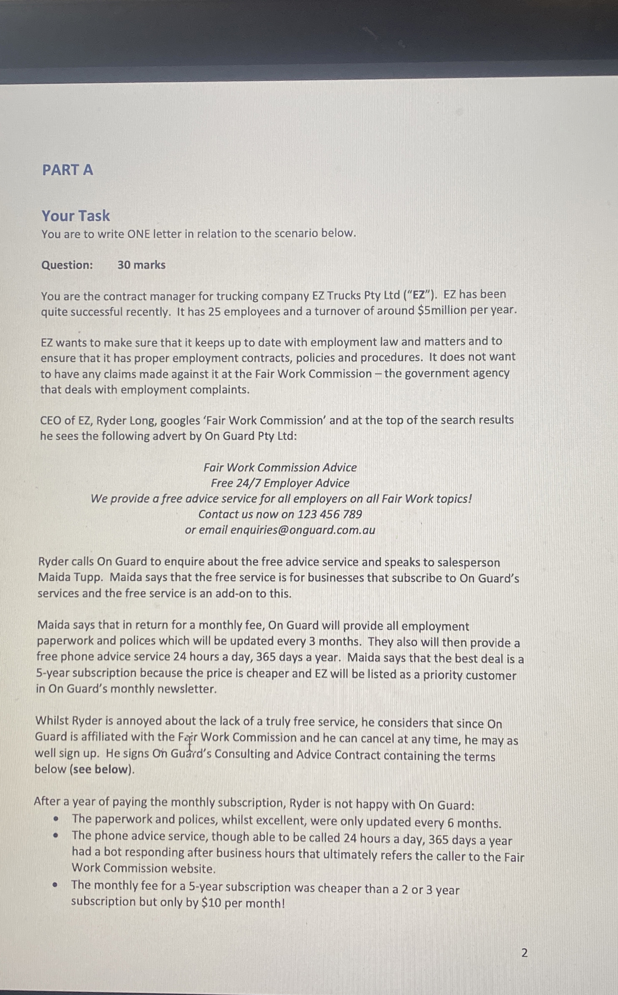  PART A Your Task You are to write ONE letter in