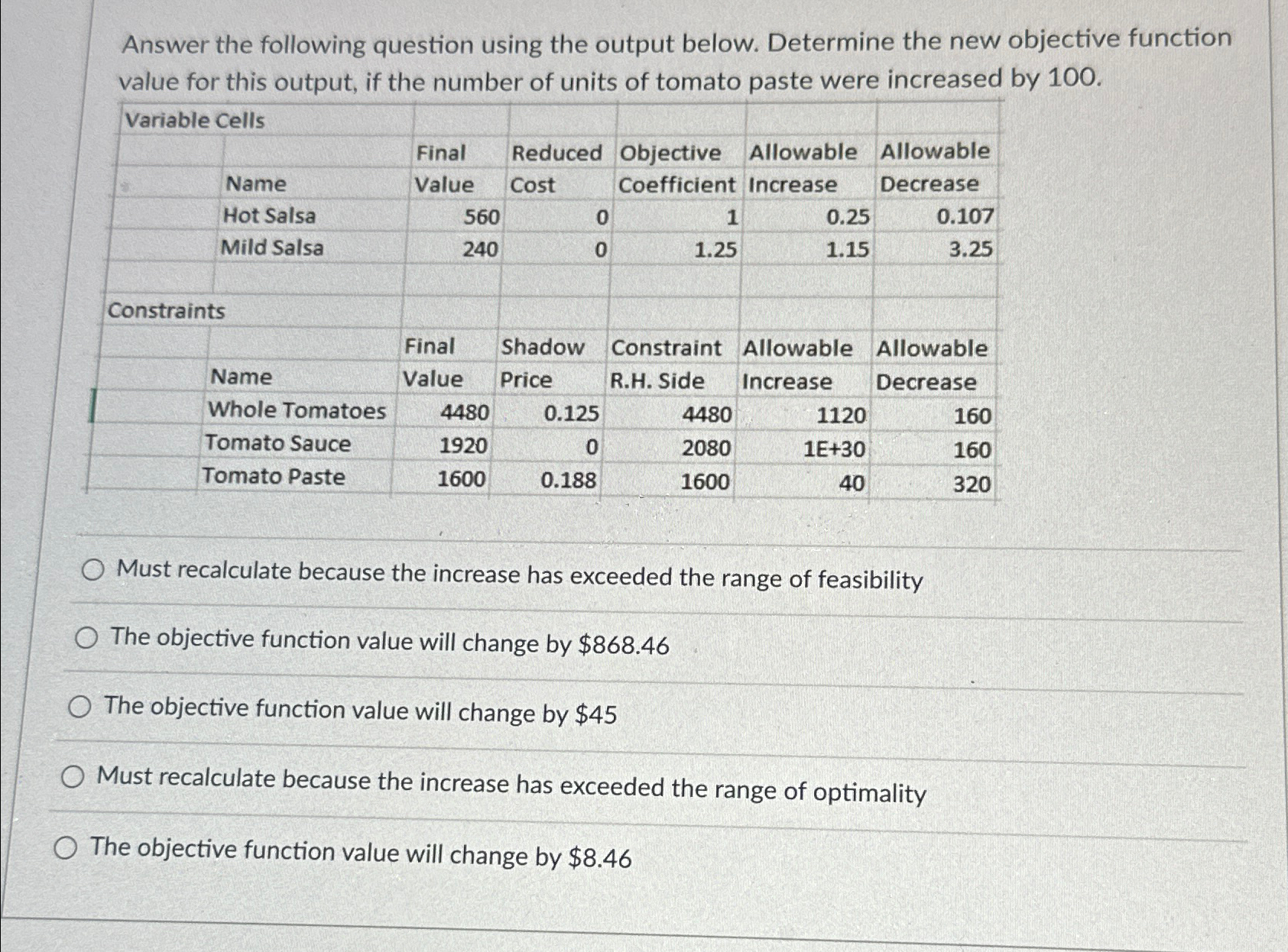  Answer the following question using the output below. Determine the new