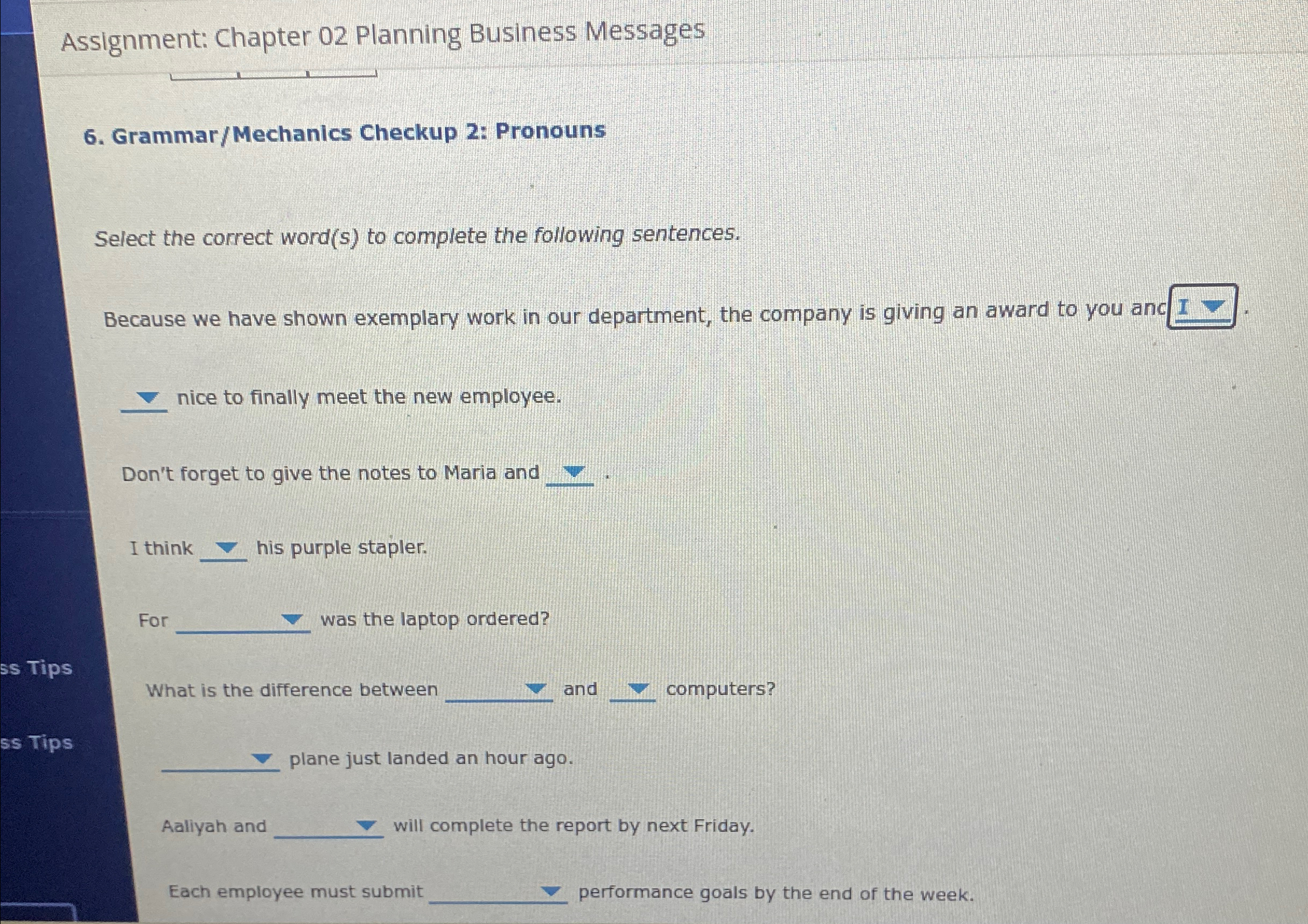  Assignment: Chapter 02 Planning Business Messages 6. Grammar/Mechanics Checkup 2: Pronouns