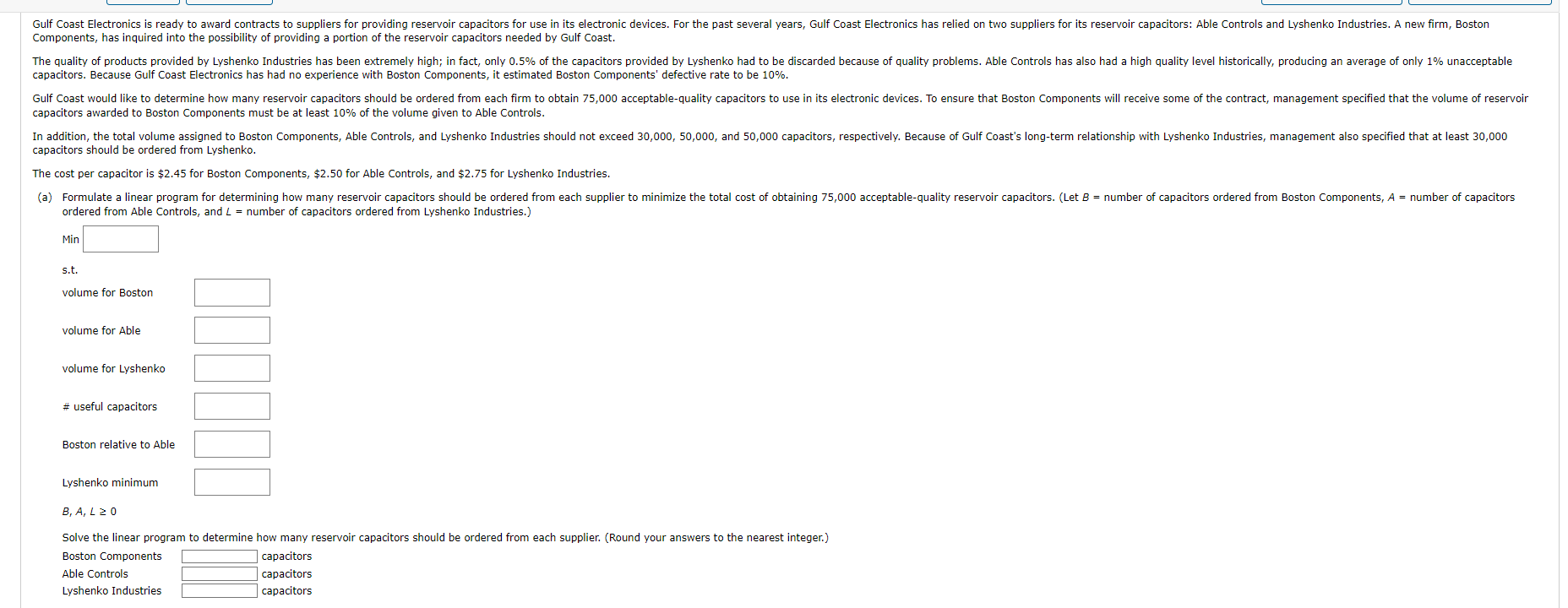  (b) Suppose that the quality level for reservoir capacitors supplied by