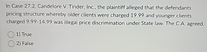  In Case 27.2, Candelore V. Tinder, Inc., the plaintiff alleged that