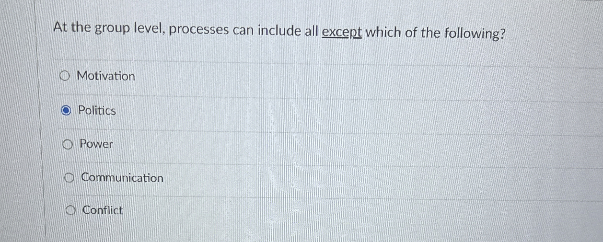  At the group level, processes can include all except which of