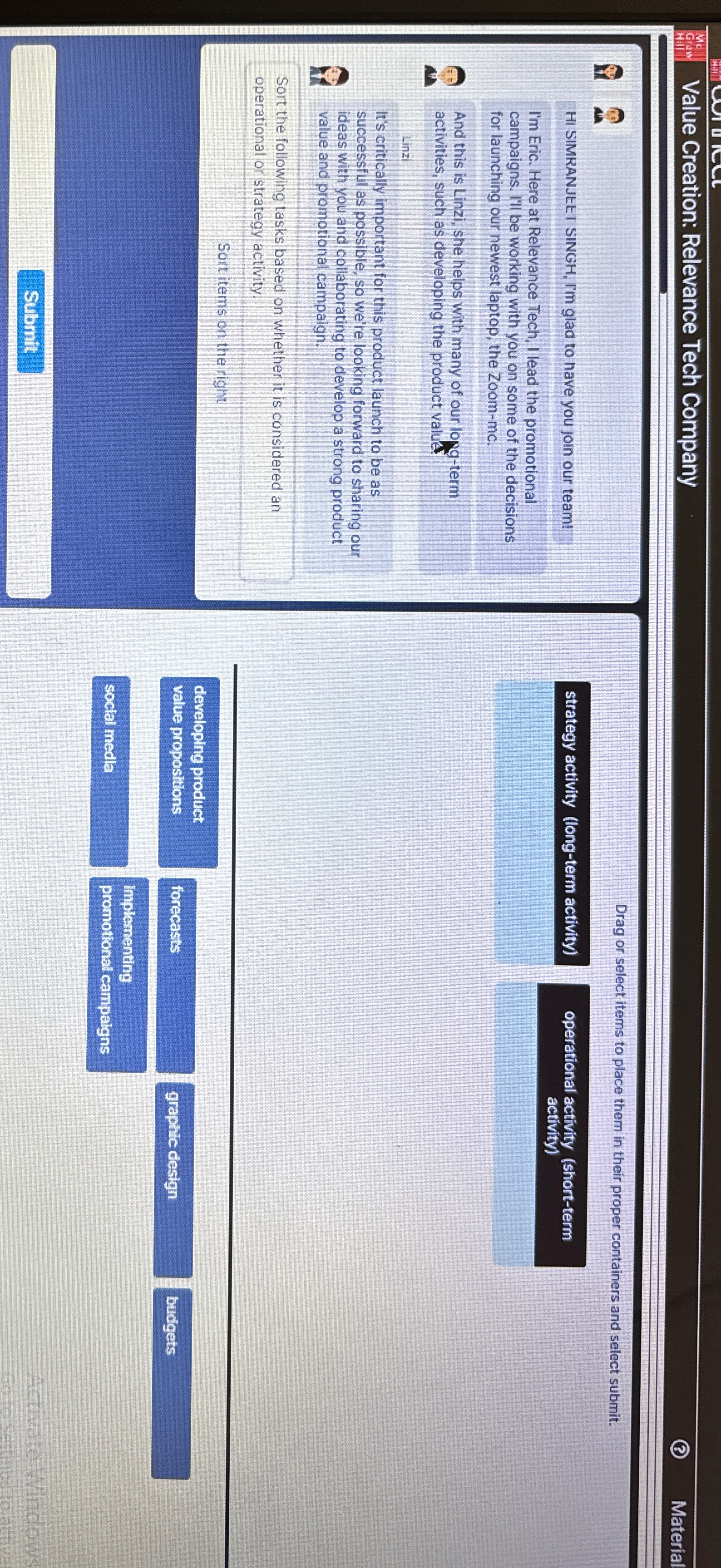  Value Creation: Relevance Tech Company Material Drag or select items to