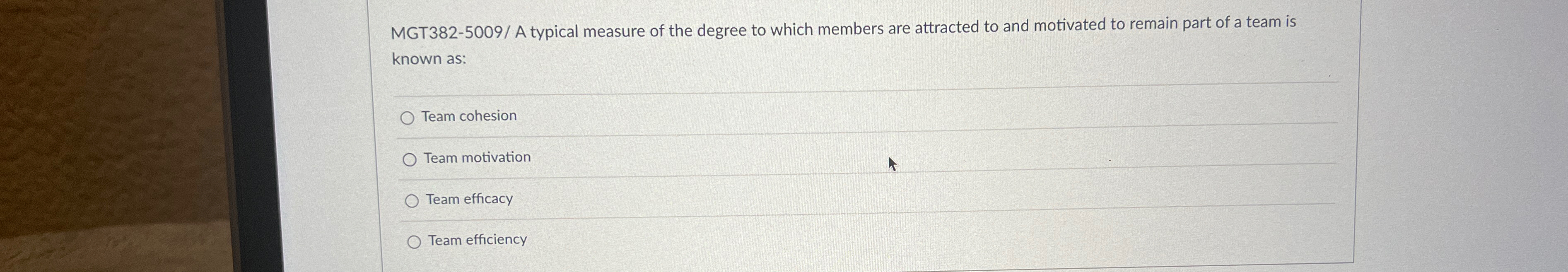  MGT382-5009/ A typical measure of the degree to which members are