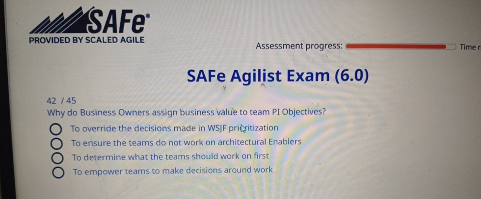  SAFE PROVIDED BY SCALED AGILE Assessment progress: Time SAFe Agilist Exam
