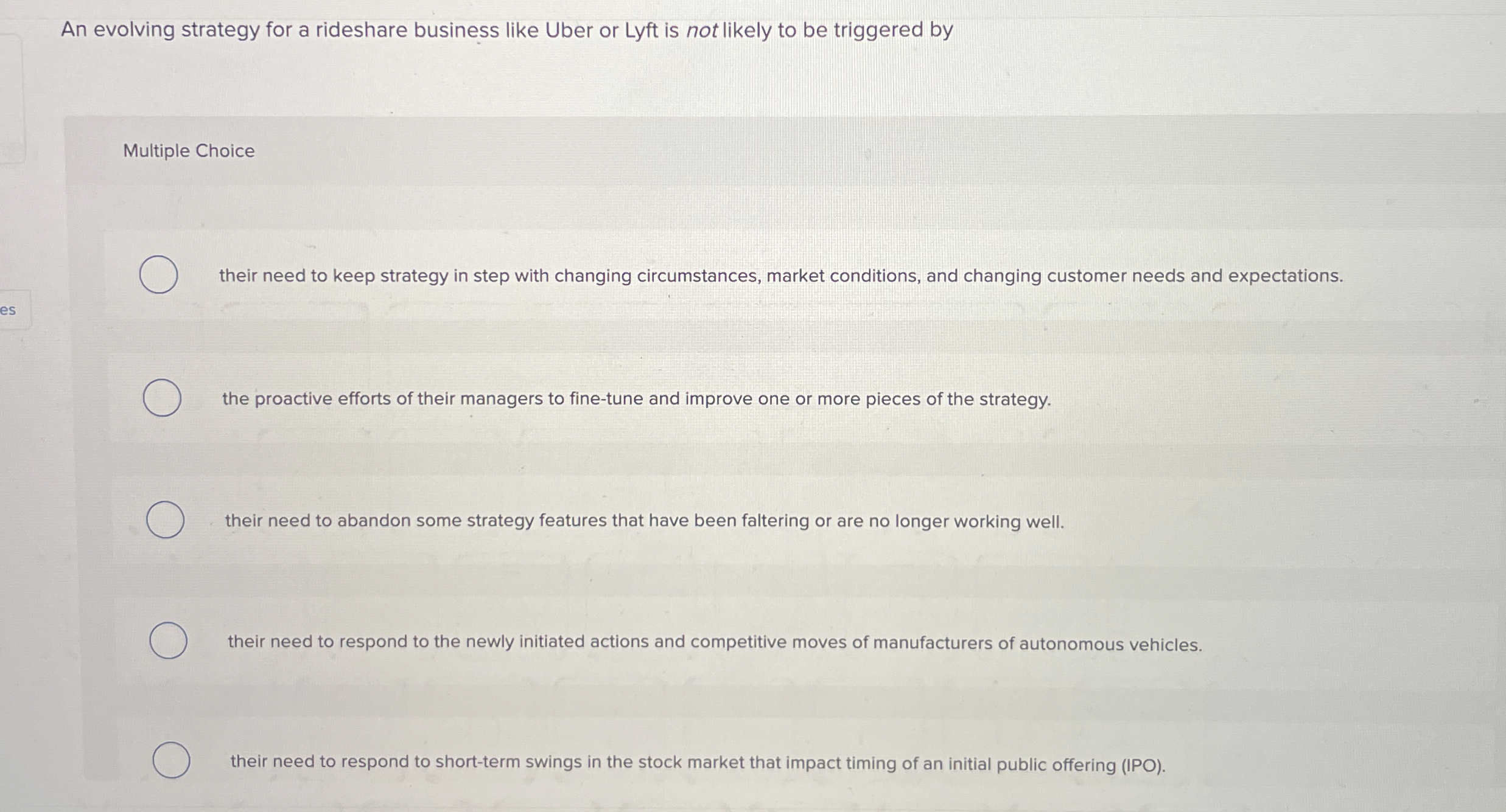  An evolving strategy for a rideshare business like Uber or Lyft