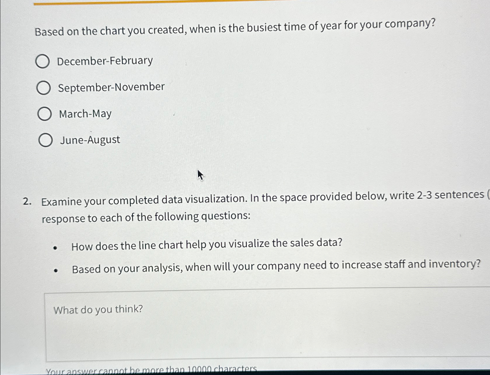  Based on the chart you created, when is the busiest time