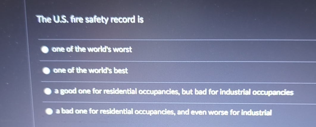  The U.S. fire safety record is a. one of the worldts