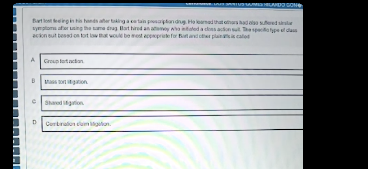  Bart lost foeling in his hands ather taking a certain prescription