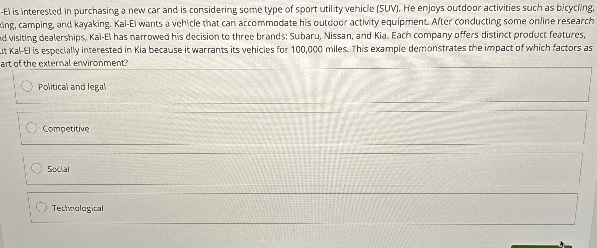  -El is interested in purchasing a new car and is considering