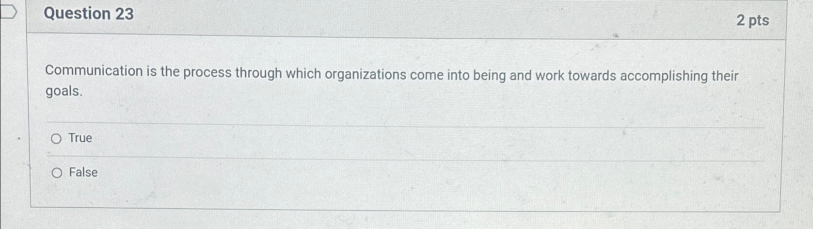  Question 23 2 pts Communication is the process through which organizations