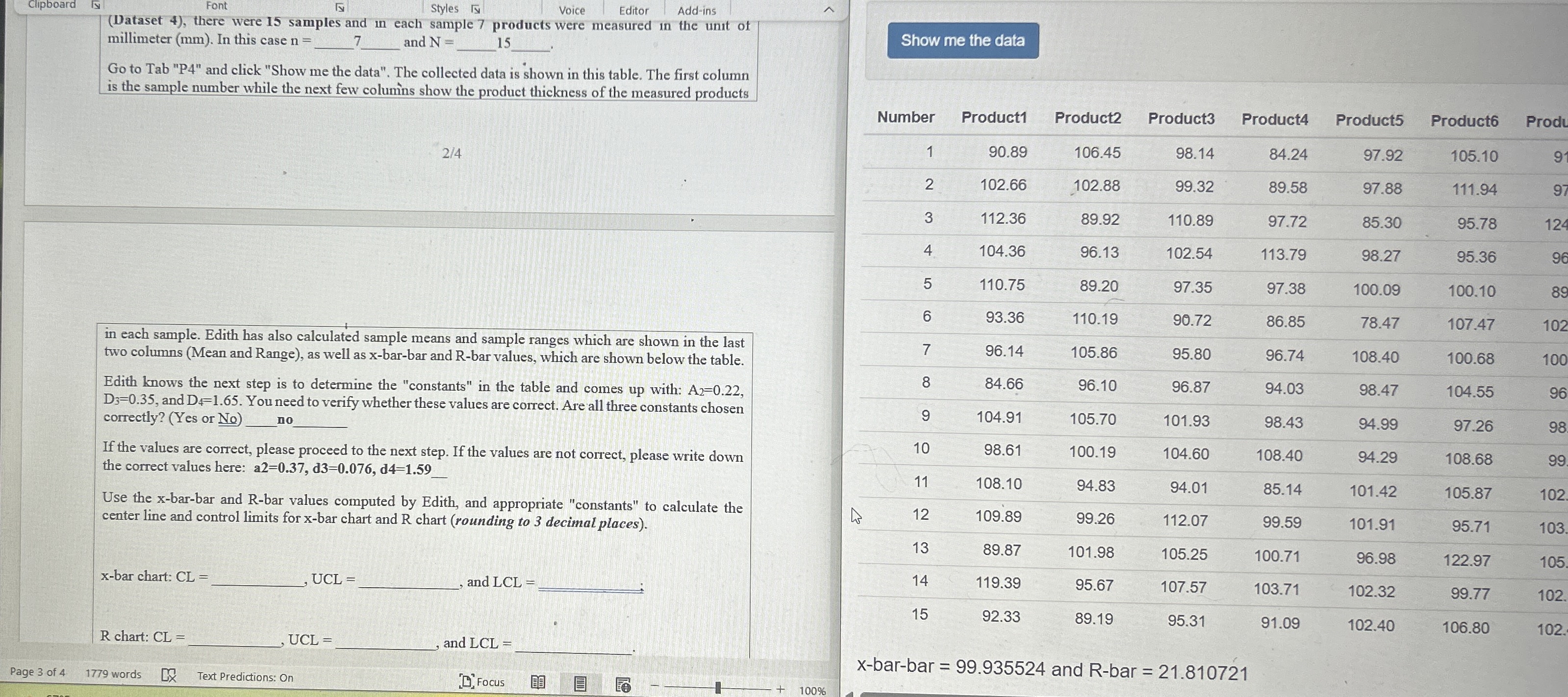  (Dataset 4), there were 15 samples and in each sample 7